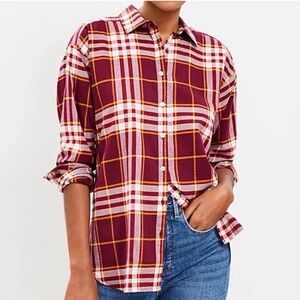 LOFT Burgundy and Yellow Plaid Shirt